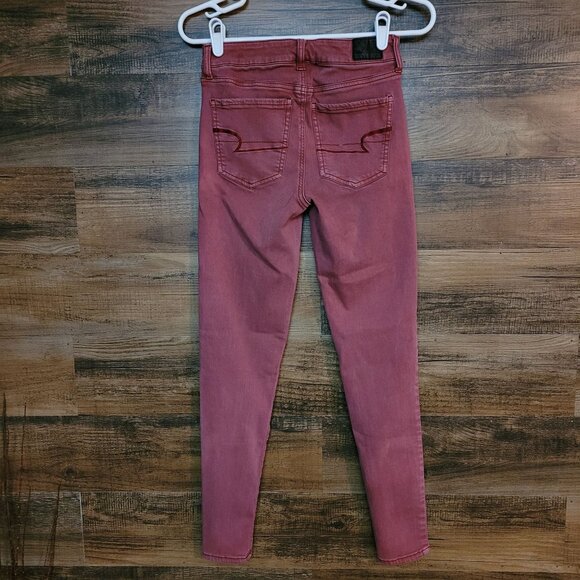 American Eagle Jeans 4R Jegging Next Level Stretch Hi Rise Sunwashed Burgundy - Picture 2 of 12